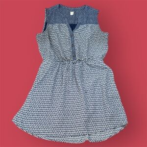 GAP Navy and White Sleeveless Mini Dress sz M Elastic Waist with Tie